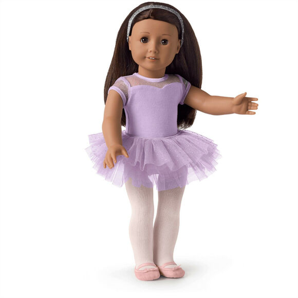 American Girl Doll SHIMMERING BALLET OUTFIT Purple Glitter Tutu Tights Leotard + - Picture 5 of 8